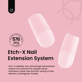 beetles Gel Polish Beetles Short Square Etch X Nail Tips,576Pcs Square Gel Pre-Shaped Nail Tips 12 Sizes Half Matte Full Cover False Nails for Extension Nail Manicure Home DIY Gifts for Women
