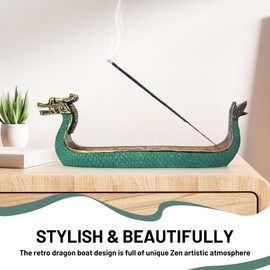 Jueyeek Retro Dragon Boat Incense Holder Stick Holder Burner Viking Boat Incense Hand Carved Carving Censer Ornaments