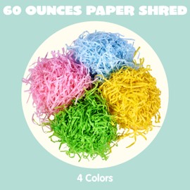 JOYIN 60 Oz Easter Fake Grass in 4 Colors Paper Shred Filler for Basket Filling, DIY Gift Wrapping, Party Decoration, Easter Egg Hunt (Pink, Yellow, Sky Blue, and Green)