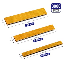 HW HAMWOO 18 Gauge 3000PCS,1/4" Narrow Crown Staples (1/2",3/4",1"),18GA Nail Gun Nails Assorted, Suitable for Most Brand of 18 Gauge Pneumatic and Electric Brad Nailer (Yellow)