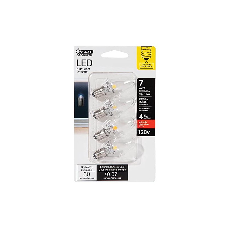 B&P Lamp® E12 Candelabra Base Pack of 4 LED Night