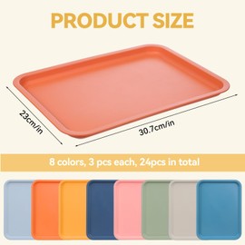 BOHUIZ 24 Pcs Plastic Fast Food Trays Bulk Colorful Cafeteria Restaurant Serving Grill Tray Rectangular Lunch Trays for Party Kitchen Coffee Crawfish, 8 Colors(9 x 12 Inch)