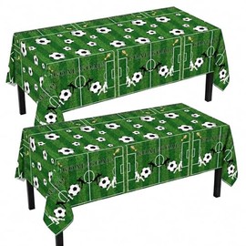 Pack of 2 Football Tablecloth, Green, 137 x 274 cm, Artificial Grass Design Party Tablecloth for World Cup 2026, Wipe-Clean Plastic Tablecloth for Football Party, Garden Party, Birthday