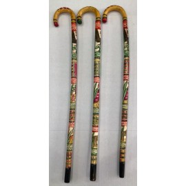 handmade Hand Carved Wooden Cane Walking Stick Mexican Aztec Hand Painted Made in Mexico - without rubber