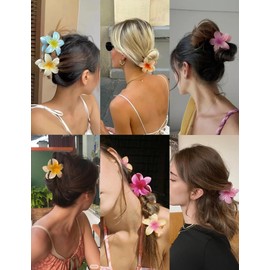 Hawaiian Plumeria Hair Accessories，6 Pcs Flower Claw Clips for Women，Strong Hold Nonslip Beach Tropical Hair Clips for Thick and Thin Hair (Tropical)