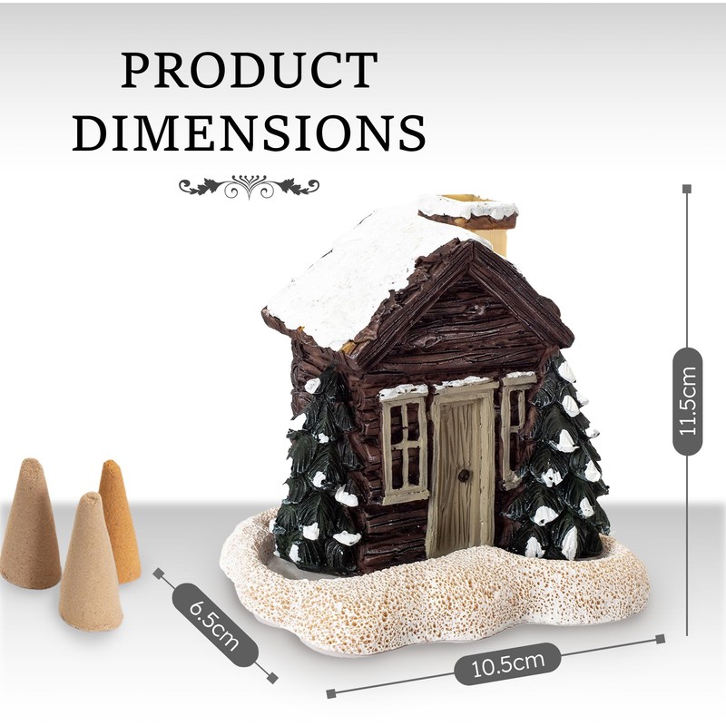 Anbar Backflow Incense Cone Burner Log Cabin, Gingerbread House, Christmas,
