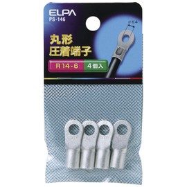 ELPA Round Terminals (R14-6) Round Crimp Terminals 1.1 inches (29.8 mm) φ0.14 - 0.18 inches (3.65 - 4.62 mm) Stranded Wire 0.4 - 6.7 inches (10.52 - 16.78 mm) 4 Pieces R14-6 PS-146