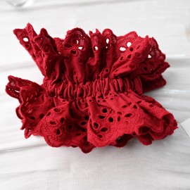 lace scrunchies double layered Elastic Hair Ties and Accessories Gift Set for Thick Hair ，Cotton Hair ties Scrunchie Multicolor for girls ladies (black and red)