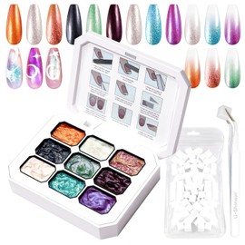 U-Shinein Gradient Painting Gel, 9 Colors Glitter Ombre Gel Nail Polish for Pigment Pat Nails Aura Nails, French Manicure DIY Nail Art Long-lasting No-wipe Palette Cosmic Jewels