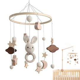 Baby Bed Mobile Baby Mobile Wind Chime Bogoro Baby Bed Bell Clouds and Small Rabbit Hanging Baby Mobile Wood for Baby Girls or Boys Rattle Toy (Beige)