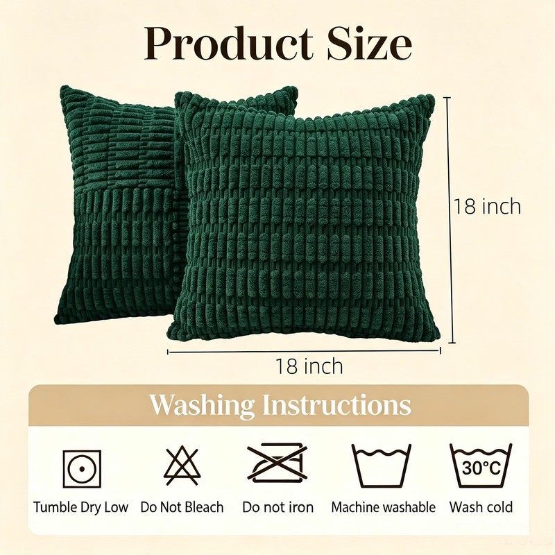 Christmas Green Decorative Corduroy Throw Pillow Covers 18x18 Set of