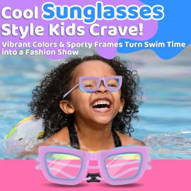 Vvinca Toddler Swim Goggles 2-Pack, Goggles for Kids 6-14 Adjustable Bungee Strap, No Hair Pulling, Anti-Fog UV Protection& Leak-Proof for Kids 3-10 for Pool Water Swimming goggles Pink Purple
