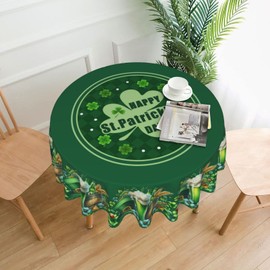 elezan St Patrick's Day Round Tablecloth 70 Inch Green Shamrock Irish Themed Table Cloth Spring Farmhouse Holiday Polyester Table Cover Decorative for Indoor Outdoor Kitchen Dining Party