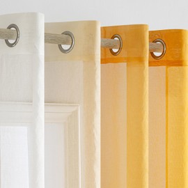 Woaboy Voile Curtain, Two-Tone Curtain with Eyelets, Transparent Curtain, Eyelet Curtain, Decorative Curtain, Translucent Window Curtain for Bedroom and Living Room, Set of 2, 140 x 225 cm, Orange