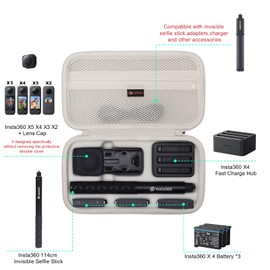 XANAD Hard Case for Insta360 X3/X4/X2 Waterproof 8K 360 Action Camera - Stroage Carrying Bag(Cream)-Inside: 9.5"x4.8"x2.4"