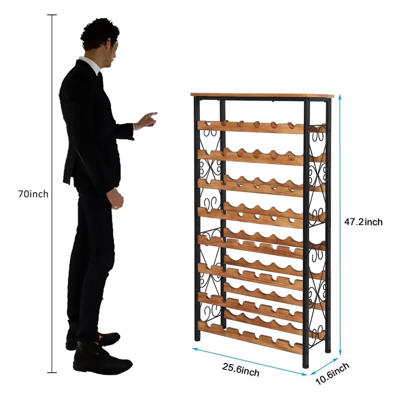 Sonyabecca 48 Bottles Wine Rack Freestanding Floor with Wood Top,