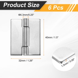sourcing map 6 Pack Heavy Duty Weldable Hinges, 1.5" x 1.26" x 0.06" Weld on Butt Hinge 304 Stainless Steel Folding Metal Gate Hinges for Trailer Doors, Silver