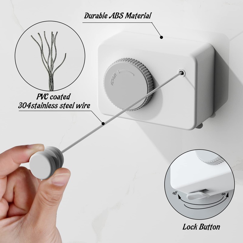 Dancrul Retractable Clothesline, Heavy Duty Clotheslines for Indoor and Outdoor,Wall