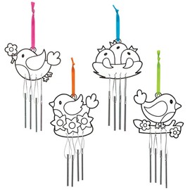 Baker Ross FC691 Bird Suncatcher Windchimes - Pack of 4, Painting Craft Kit for Kids, Stained Glass Window Crafts