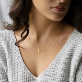 TINGN Cross Chain Gold Chain Women's 14K Gold Plated Cross Chain Layered Cross Chain Necklace Women's Cross Choker Chain Cross Necklace for Women Gold Fashion Jewellery Women's Gifts for Women Ladies,