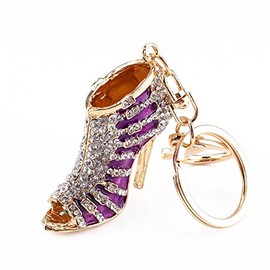 Yosoo Owl Keychain Rhinestone Crystal Keyring Key Ring Chain Bag Charm Pendant (High-Heeled Shoes- Purple)