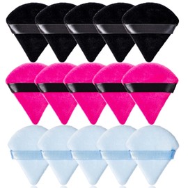 JERCLITY 15 PCS Triangle Powder Puff Pure Cotton Powder Puff Face Triangle Ultra Soft Washable Makeup Powder Puff for Loose Powder Mineral Powder Body Powder Wet Dry Makeup Tool(Black/Rose Red/Blue)