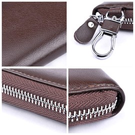 iSuperb® Leather Key Case Card Holder Wallet Purse Pouch Bag Security with Hook Clip 11x6x2.5cm (Brown)