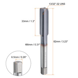 sourcing map 13/32"-32 UNS Thread Tap 6542 Cobalt High-Speed Steel TiCN Coated Plug Tap Right Hand Flat Head 4 Straight Flutes Screw Threading Hand Tap