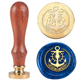 Hobbspring 1pc Vintage Wax Seal Stamps Anchor Sealing Wax Stamps 25mm Removable Brass Head Stamp with Wooden Handle for Envelope Wedding Invitations Christmas Thanksgiving Gift Packing