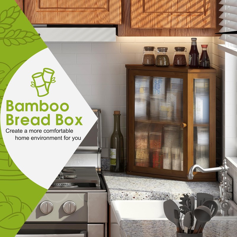 BMOSU Corner Bread Box for Kitchen Countertop Double Layer Bamboo