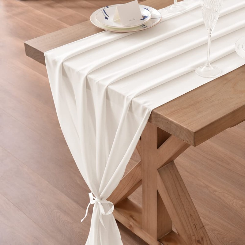 Socomi Socomi Ivory White Chiffon Table Runner Easter Spring Boho