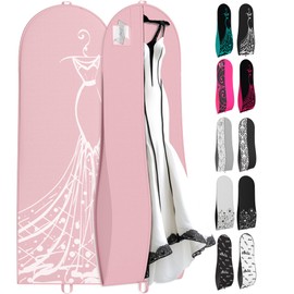 Your Bags Women’s Dress and Gown Garment Bag -72”x24” and 10” Tapered Gusset Prom Bags (Pink & White Dress Print)
