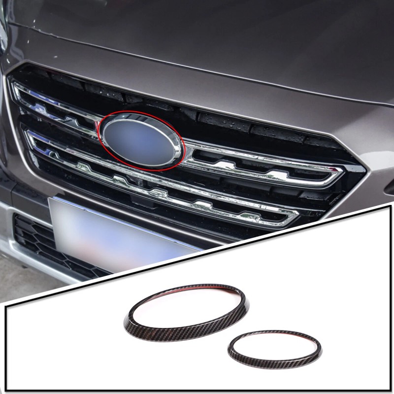 car-attention Carbon Fiber Front Rear Emblem Badge Logo Trim 2PCS