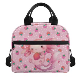 POLERO Strawberry Axolotl Lunch Box Girls Insulated Lunch Bag Kids Back to School Reusable Snack Containers