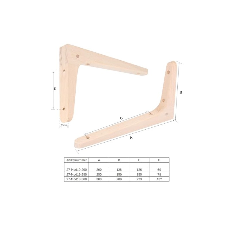 MS Beschläge Wooden Console Single or Pair Shelf Brackets Beech