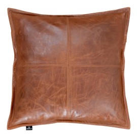 HideNgo Lambskin Leather Pillow Cover - Chair, Bed, Chaise Lounge, Sofa Cushion Case - Throw Covers for Living Room & Bedroom, 20" x 20" - Tan Crunch Box Pack of 1