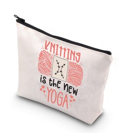 PLITI Funny Knitting Gift Knitting is The New Yoga Crocheting Yarn Knitter Gift for Crocheting Mom Grandma Makeup Bag (Knitting New Yoga U)