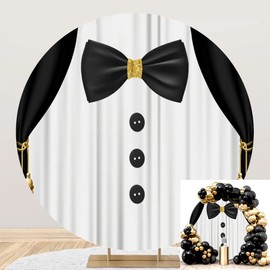 OERJU Round Tuxedo Backdrop Gentleman Backdrop for Photography Black and White Suit Bow Tie Photo Backdrop Boy Baby Shower Men Birthday Party Circle Backdrop Cover Photo Shoot Props 6x6ft