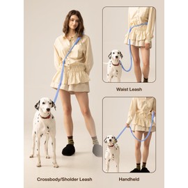 Maogoublue Hands Free Dog Leash, 5-in-1 Adjustable Waist Training Leash for Walking& Hiking – Dual Lead Rope with Padded Handle,MGBR Rotating Metal Clip