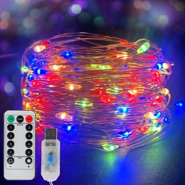 200 Luces LED Multicolores, Tira de Luces LED 20 Metros para Cuarto con Alambre de Cobre, Luces de Guirnalda Alimentadas por USB con 8 Modos Control Remoto para Exterior, Navideñas, Manualidades, Bodas