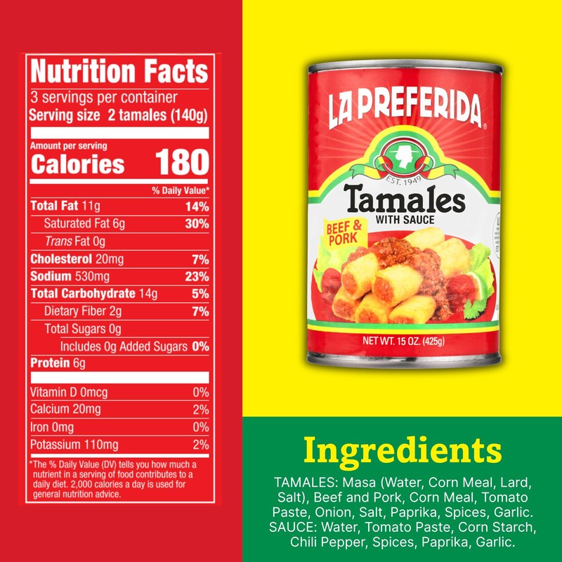 La Preferida Beef & Pork Canned Tamales with Sauce, 15