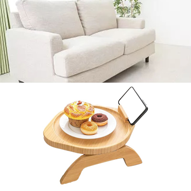 Couch Tray Burlywood Bamboo Folding Sofa Arm Clip Table for