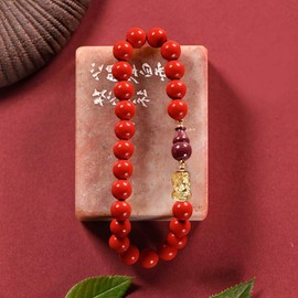 L&C Feng Shui Wealth Bracelets for Woman - 8MM Red Cinnabar Gourd Dragon Pi Xiu Sterling Silver Stretch Adjustable Beaded Bracelets for Woman Protection Bring Luck Prosperity Attract Money