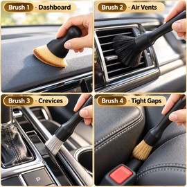 4-Piece Car Detailing Brush Set for Interior Cleaning – Multi-Brush Design for Air Vents, Crevices & Hard-to-Reach Areas