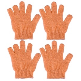 4 Pcs Shower Gloves, Exfoliating Gloves, Exfoliating Mitt, Exfoliating Body Scrub, Loofah Bath Gloves for Men, Women (Orange 4Pcs)