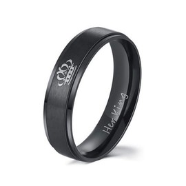 Couples Rings His and Hers King Queen Black Engraved Titanium Stainless Steel Romantic Special Unique Eternity Wedding Engagement Promise Rings for Girlfriend Boyfriend Wife Husband Men's 8