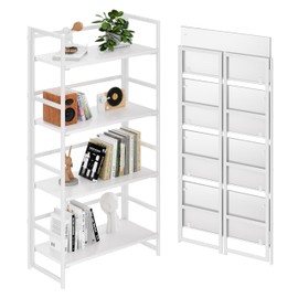 BHG Vintage Multifunctional Folding Bookshelf, No-Assembly Plant Stand Storage Rack Shelves for Home Office (All White, 4-Tier)