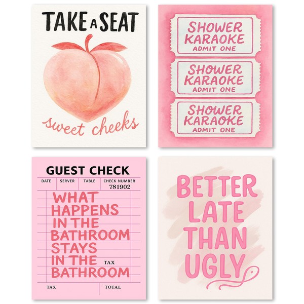 FGFK Pink Preppy Bathroom Wall Art Prints Set of 4,