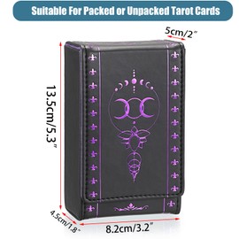 BTSKY PU Leather Tarot Cards Case Moon Design Tarot Card Holder Tarot Organizer Storage Box Playing Cards Protective Case（Black Purple, 3.2 x 1.8 x 5.3 inches）