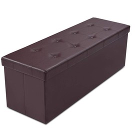 Safeplus 45" Folding Storage Ottoman Bench, 165L Oversized Storage Chest Footrest Padded Seat for Bedroom,Faux Leather,Brown